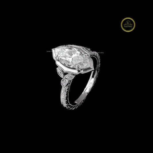 Marquise Solitaire Lab Diamond Vintage Inspired Ring - View 2