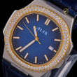 Blue Dial Diamond Bezel Watch with Leather Strap - View 2
