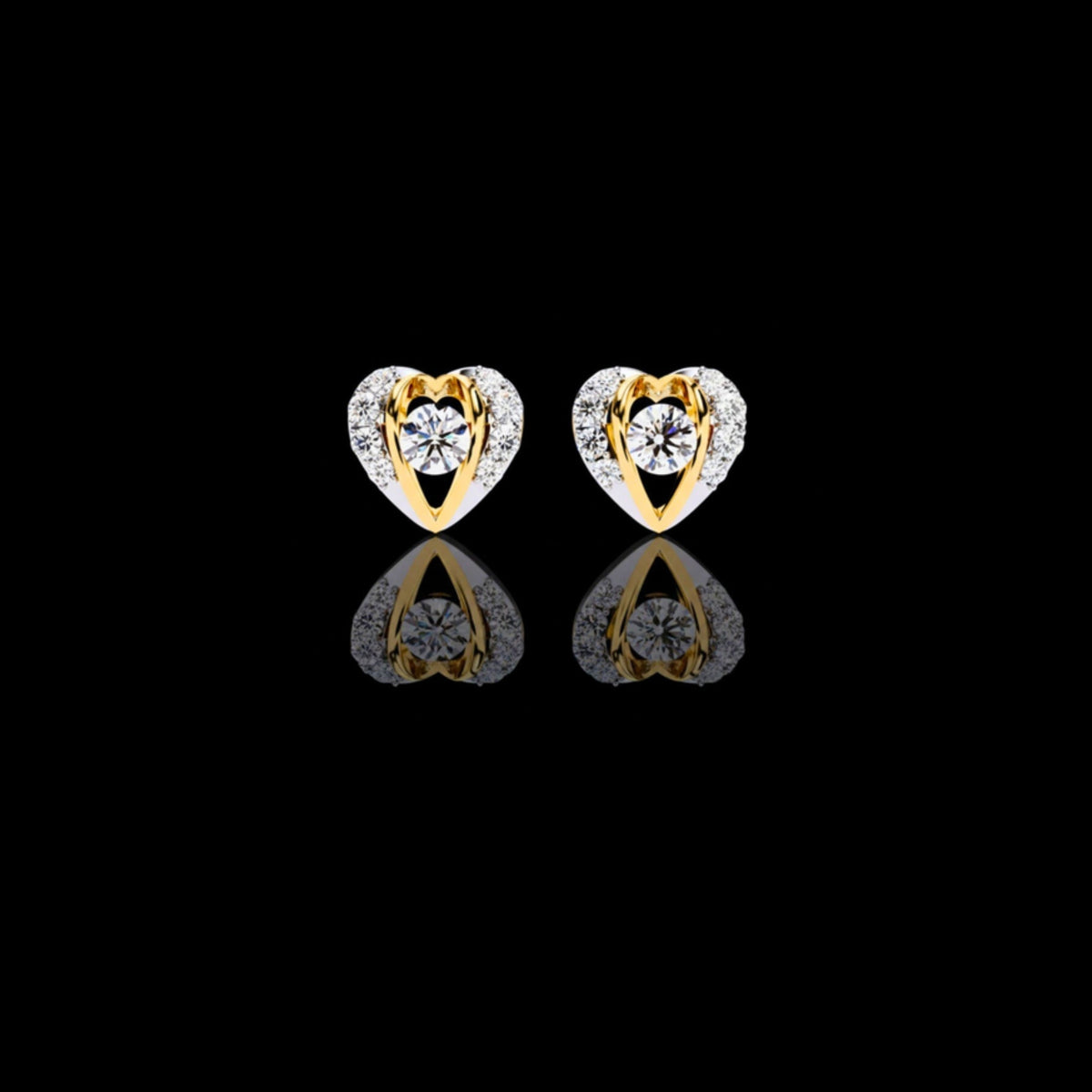 Heart Shaped Lab Diamond Stud Earrings with Round Center Stone and Pave Accents
