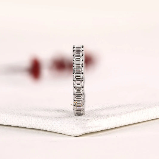 Emerald Cut Moissanite Diamond Eternity Wedding Band - View 2