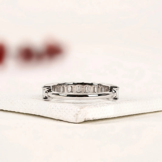 Emerald Cut Moissanite Diamond Half Eternity Band - View 2