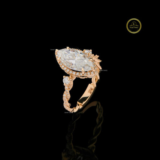 Marquise Cut Hidden Halo Moissanite Diamond Twist Ring - View 2