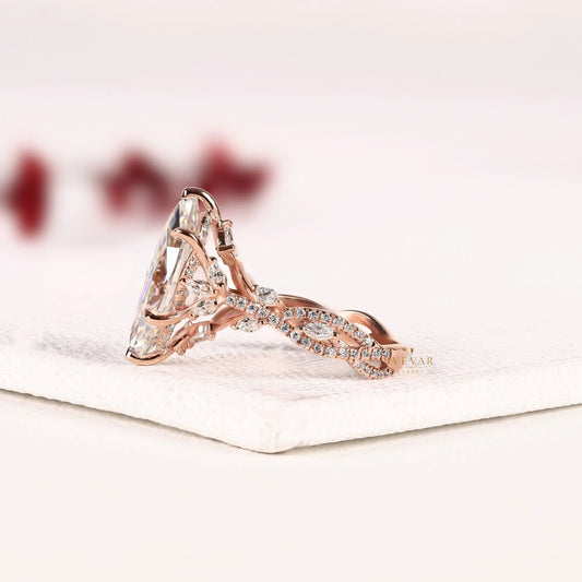 Marquise Cut Moissanite Diamond Nature Inspired Engagement Rings - View 2