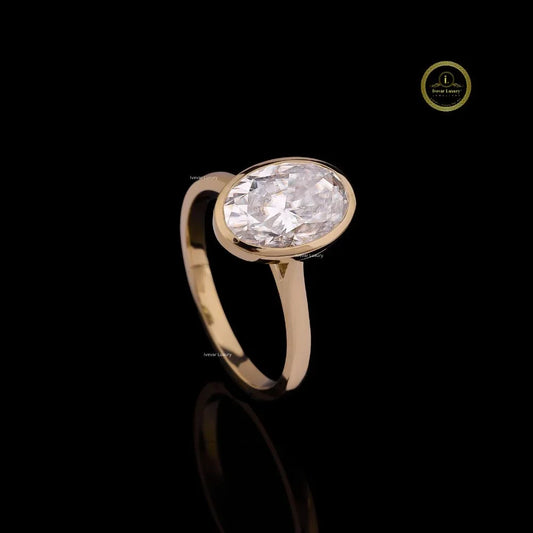Bezel Set Oval Moissanite Diamond Solitaire Engagement Ring - View 2