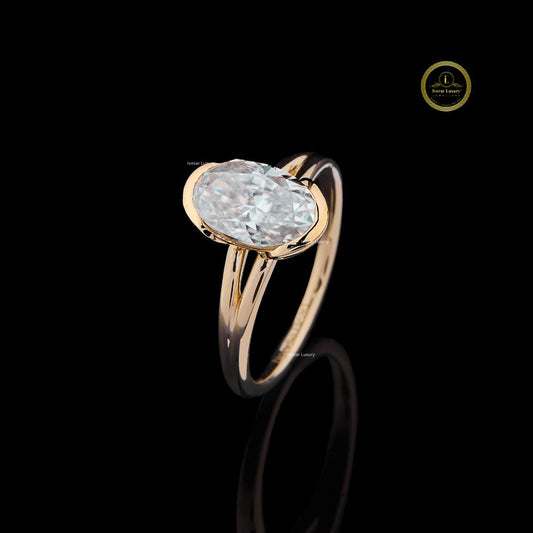 Oval Cut Moissanite Diamond Solitaire Ring with Slim Band - View 2