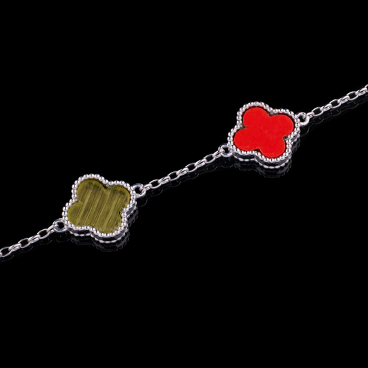 Silver Four Leaf Clover Bracelet with Multicoloured Stones By Ivevar