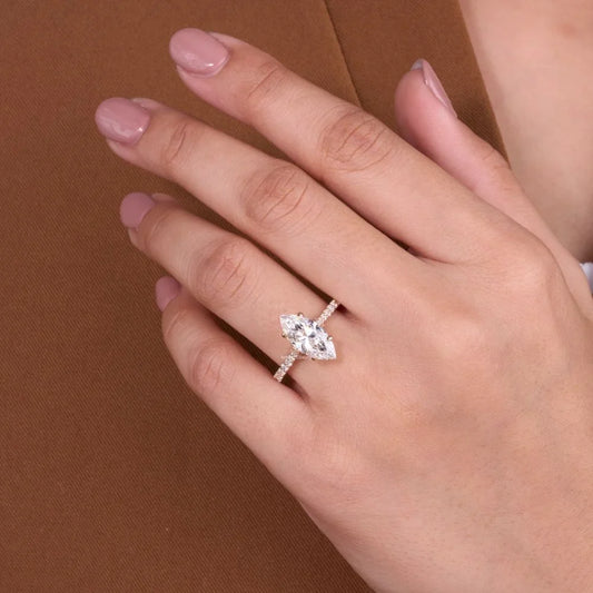 Marquise Cut Lab Diamond Pave Promise Ring - View 2