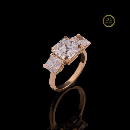 Vintage Asscher Cut Three Stone Lab Diamond Engagement Ring - View 2
