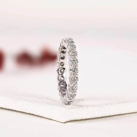 Round Brilliant Moissanite Diamond Full Eternity Wedding Band Ring - View 2