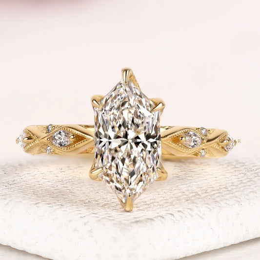 Marquise Cut Moissanite Diamond Vintage Inspired Filigree Ring