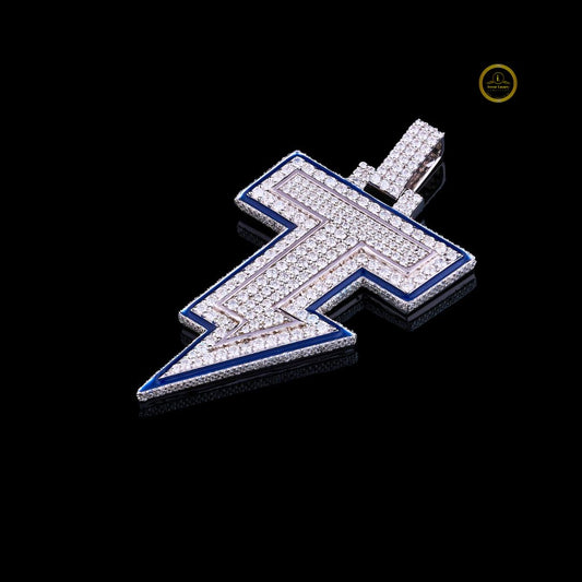 Luxury Custom Lab Grown Diamond Lightning Bolt Pendant VVS Clarity White Gold & Blue Enamel By Ivevar