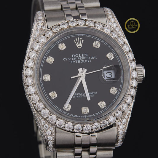 Stainless Steel Datejust Black Diamond Dial, Custom Diamond Bezel With Jubilee Band