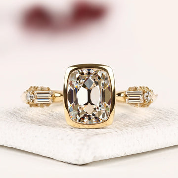 Bezel Set Rose Cushion Cut Lab Diamond Ring For Her