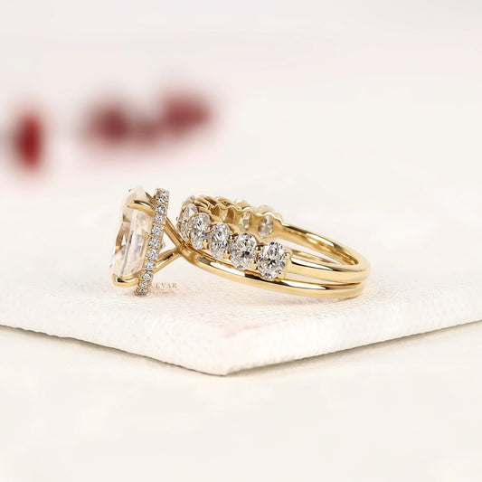 Oval Cut Moissanite Diamond Bridal Ring Set with Eternity Band - View 2