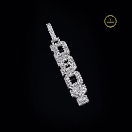 Custom Vertical "DBOY" Moissanite Diamond Nameplate Pendant VVS Clarity White Gold Iced Out Jewelry By Ivevar
