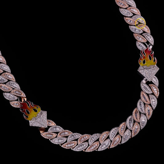 Fully Iced-Out With Fire Logo Custom Cuban Link Chain with Lab Grown Diamond by Ivevar