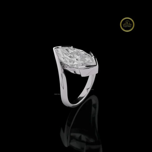 Half Bezel Set Marquise Lab Diamond Open Bypass Ring - View 2