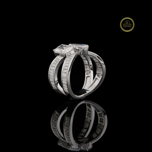 Radiant And Pear Lab Diamond Criss Cross Baguette Ring - View 2