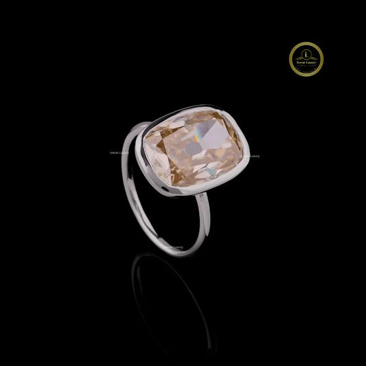 Champagne Cushion Cut Moissanite Diamond Bezel Set Solitaire Engagement Ring - View 2