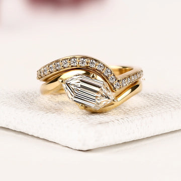 Dutch Marquise Cut Lab Diamond Engagement Ring with Bypass Pave Band