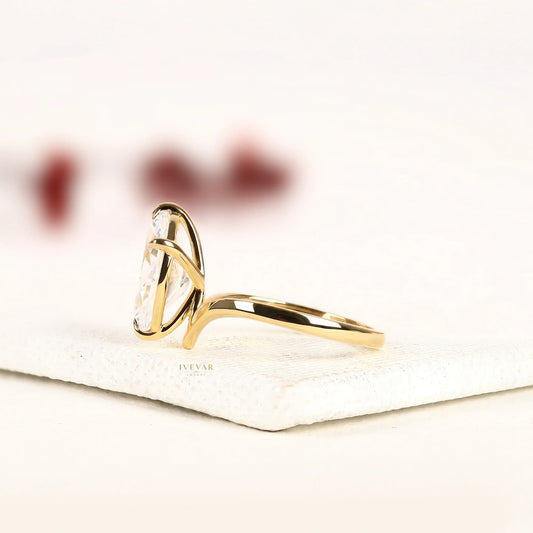 Oval Cut Cathedral Solitaire Lab Diamond Engagement Ring - View 2