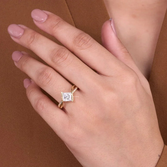 Princess Cut Lab Diamond Bypass Pave Engagement Ring - View 2