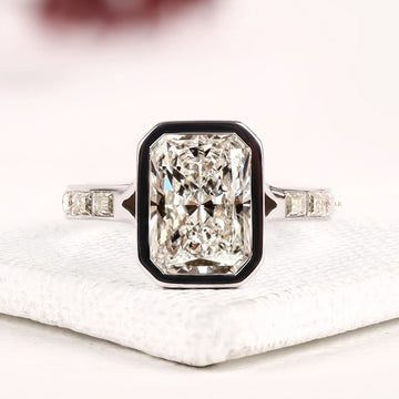 Radiant Cut Lab Diamond Engagement Ring with Baguette Side Diamonds