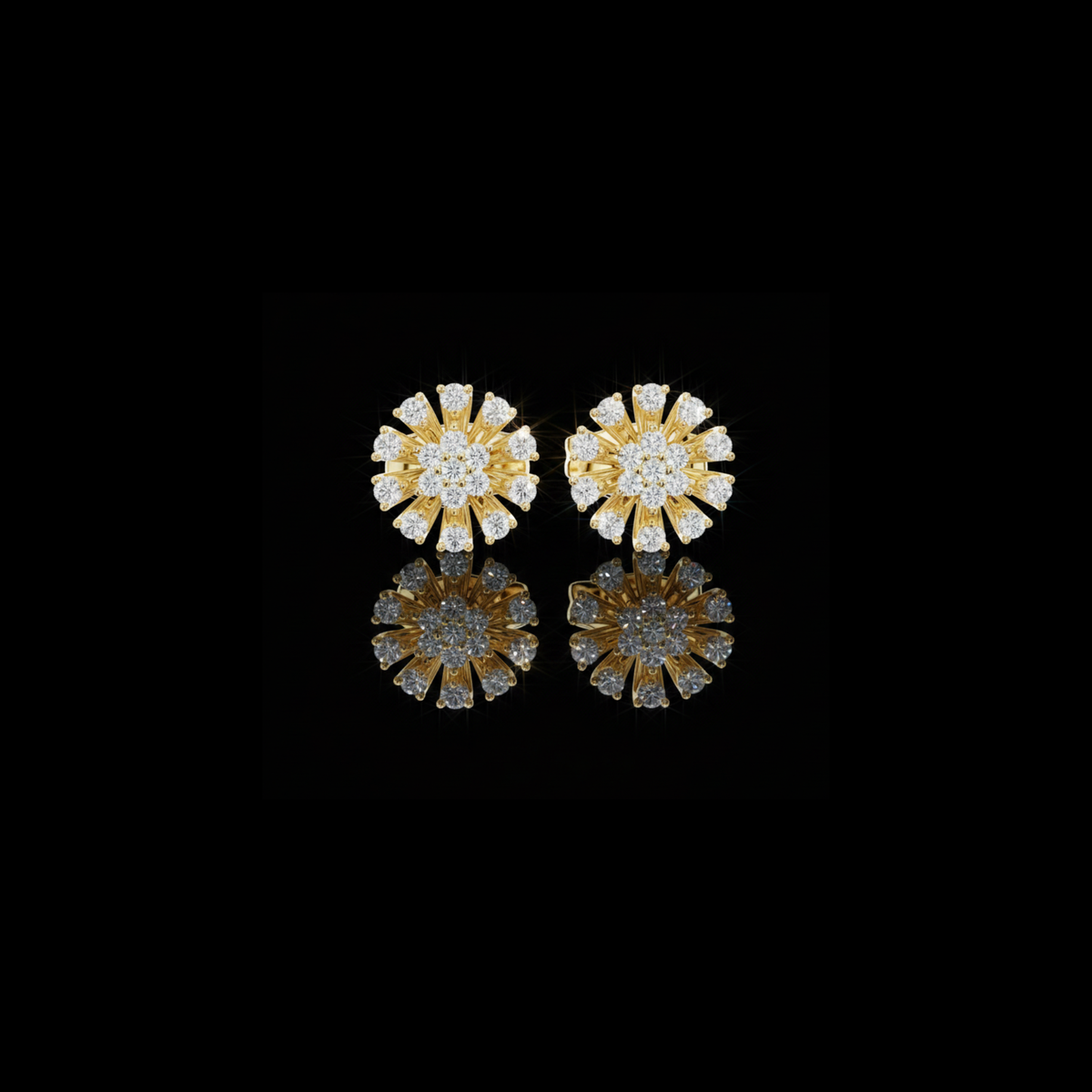 Sunburst Cluster Stud Earrings with Round Brilliant Moissanite Diamonds