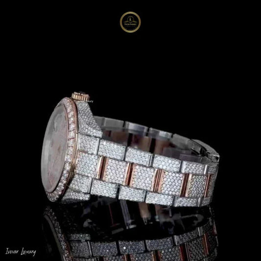 Men's Stainless Steel Diamond Watch IVEVAR Full Iced Out Lab Grown Diamond Bling Watch