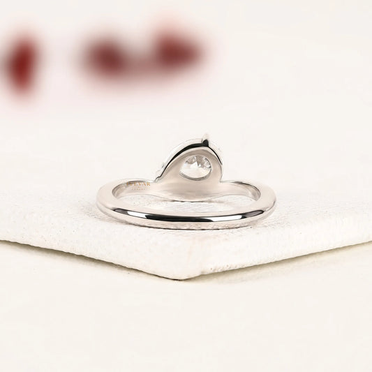 Pear Cut Lab Diamond Solitaire Engagement Ring - View 2