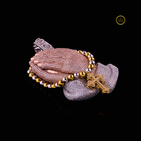Praying Hands Cross Lab Grown Diamond Pendant in three tone by Ivevar