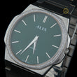 Men's Silver Stainless Steel Watch with Green Dial and Diamond Bezel - View 2