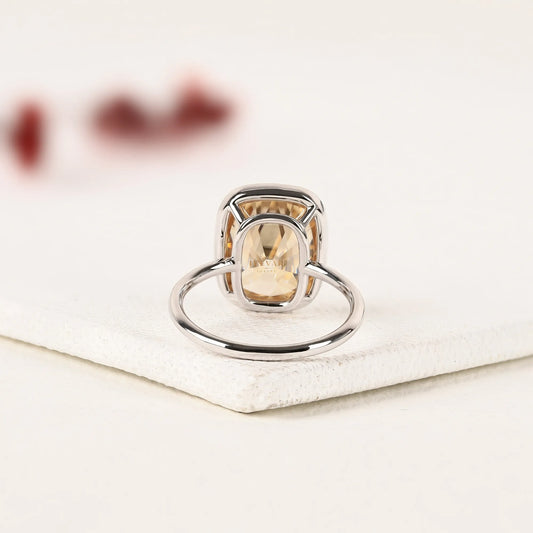 Cushion Cut Moissanite Diamond Bezel Set White Gold Solitaire Ring - View 2