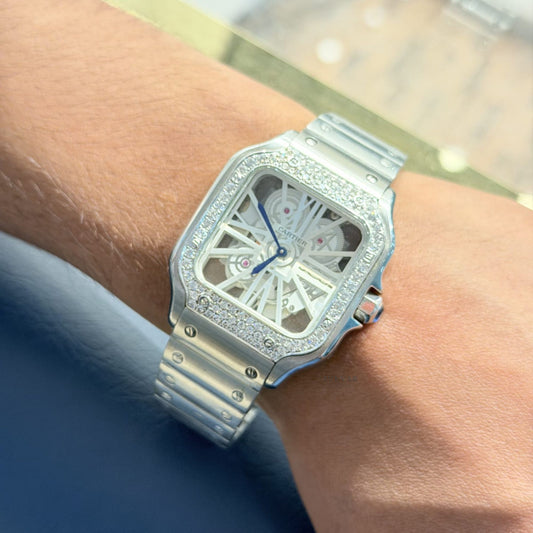 Diamond Skeleton Square Dial Watch with Tennis Bracelet