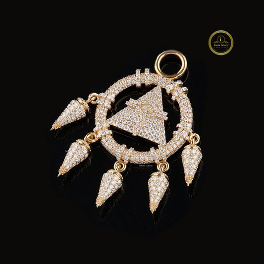 Custom Iced Out Pyramid Eye Medallion Pendant VVS Lab Diamond 14K Yellow Gold Hip Hop Jewelry By Ivevar
