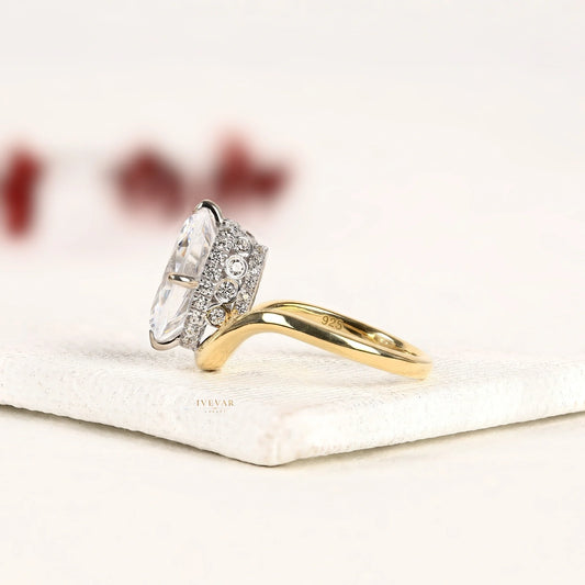 Oval Cut Hidden Halo Moissanite Diamond Engagement Ring - View 2