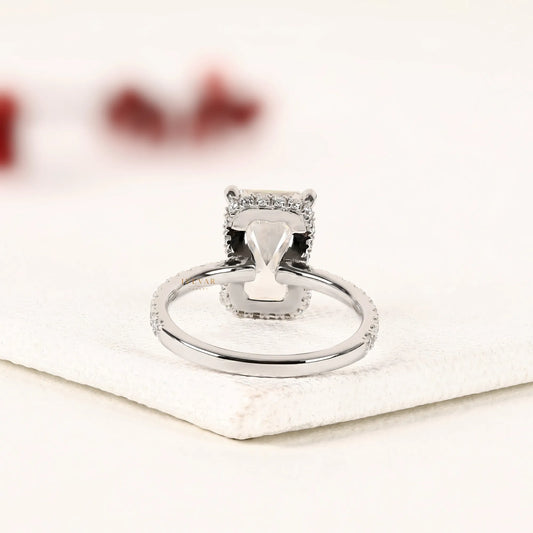 Radiant Cut Moissanite Diamond Hidden Halo Engagement Ring - View 2