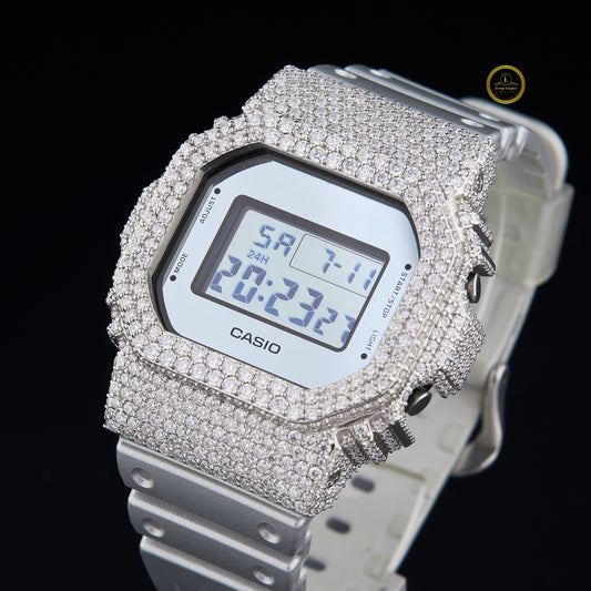 Iced Out Diamond Digital Watch with Green Resin Strap for Men