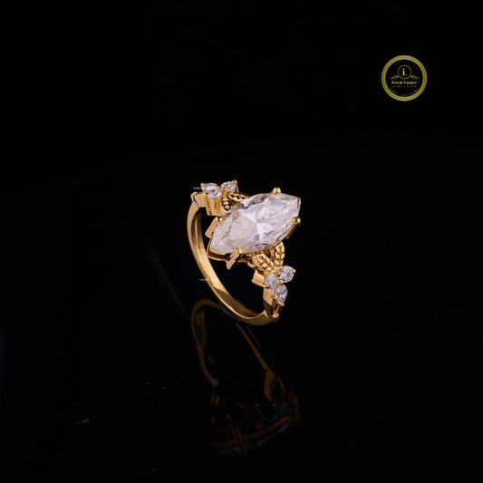 Marquise Cut Vintage Lab Diamond Bridal Ring - View 2