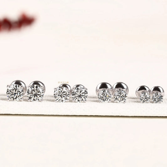 Round Moissanite Diamond Solitaire Stud Earrings - View 2
