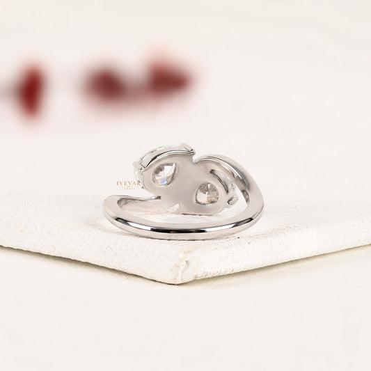 Pear Cut Toi et Moi Bypass Moissanite Diamond Engagement Ring - View 2