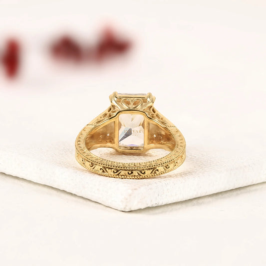 Radiant Cut Moissanite Prong Setting pave band Engagement Ring - View 2