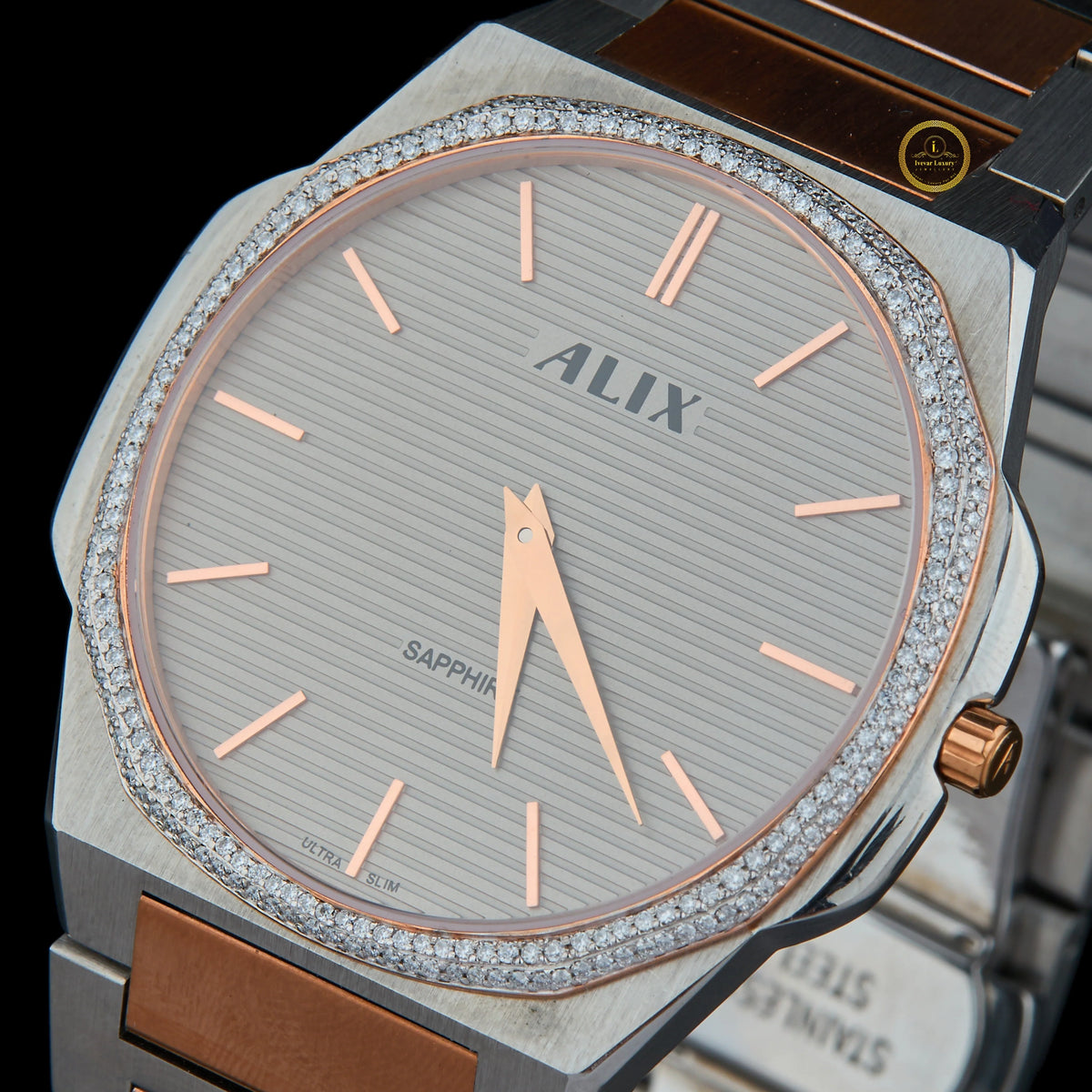 Two-Tone Silver and Rose Gold Ultra Slim Luxury Watch - View 2