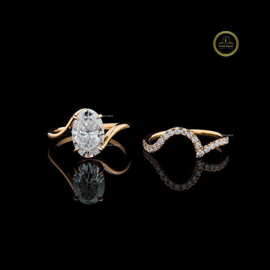 Oval Cut Lab Diamond Bypass Pave Engagement Ring with Twisted Band - View 2