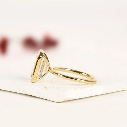 Emerald Cut Moissanite Diamond Bezel Set Solitaire Ring - View 2