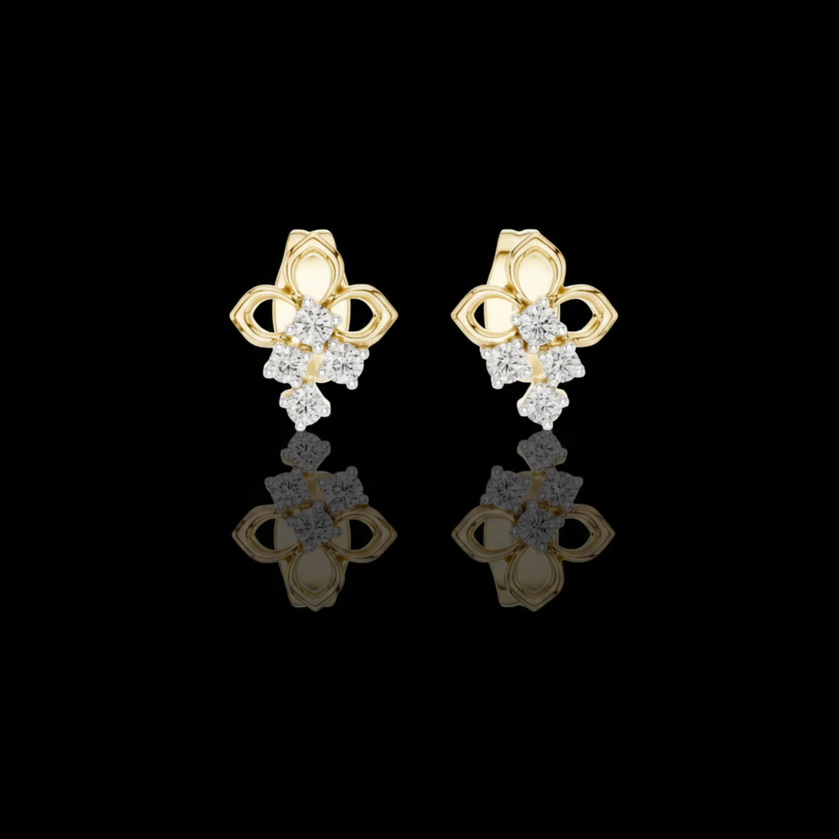 Elowen Clover Round Moissanite Diamond Drop Stud Earrings with Petite Floral Design