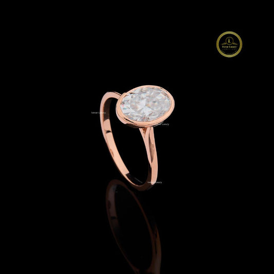 Oval Cut Lab Diamond Bezel Set Ring - View 2