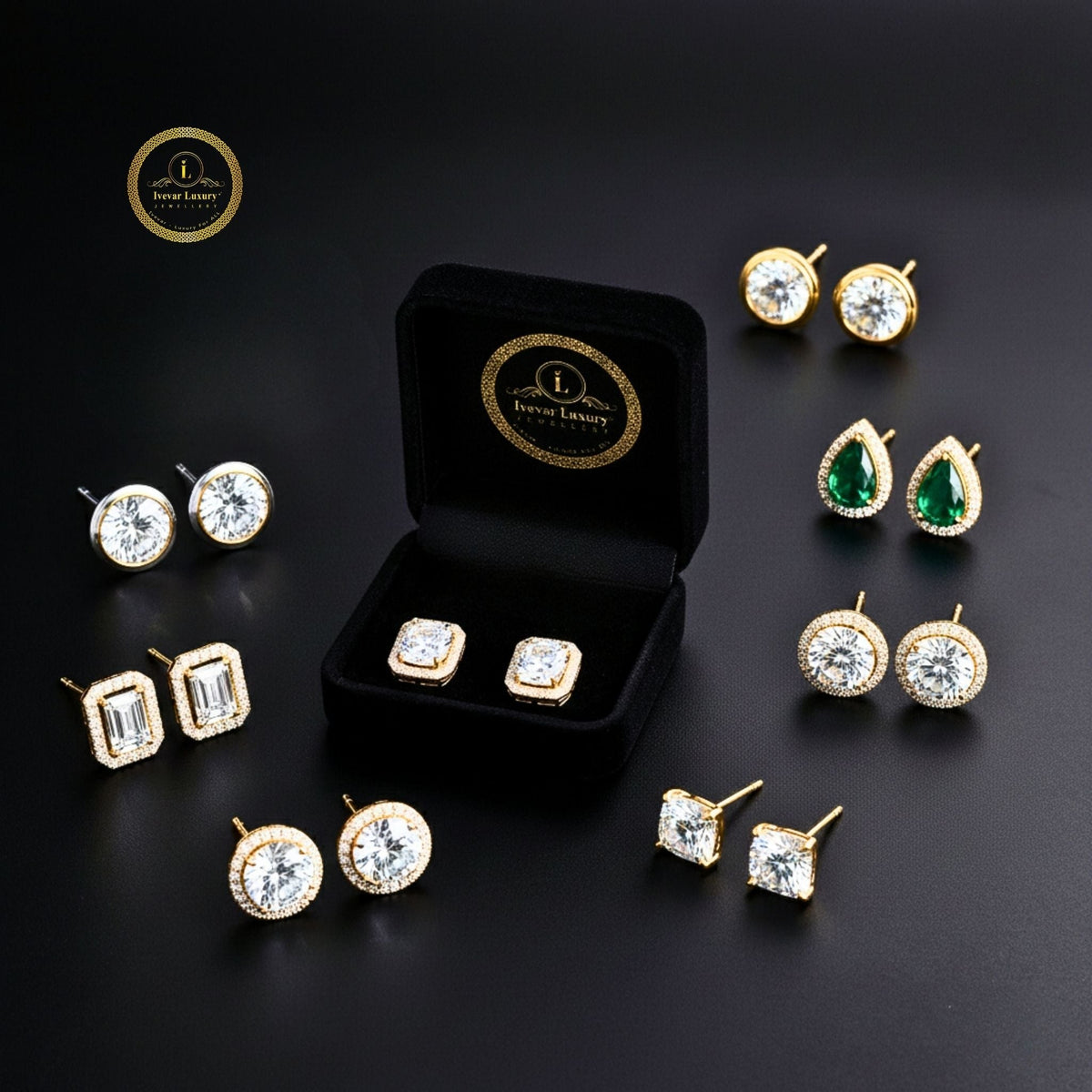 Art Deco Moissanite Diamond Pear Shape Floral Fan Cluster Studs Earrings - View 11
