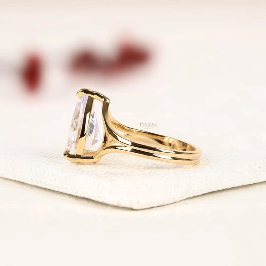 Pear Cut Moissanite Diamond Ring 3-Prong Solitaire Setting - View 2