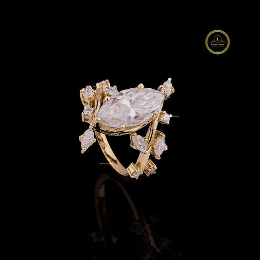 Marquise Lab Diamond Floral Cluster Statement Ring - View 2
